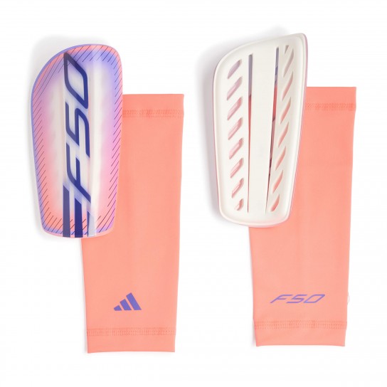 Caneleira Adidas F50 League - Branco/Roxo/Laranja